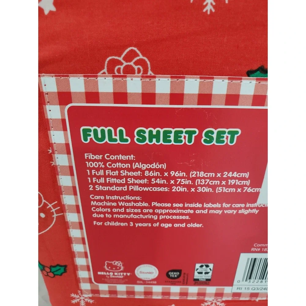 HELLO KITTY Christmas Holly FULL Size 100% Cotton‎ Red Sheet Set (snowflake)